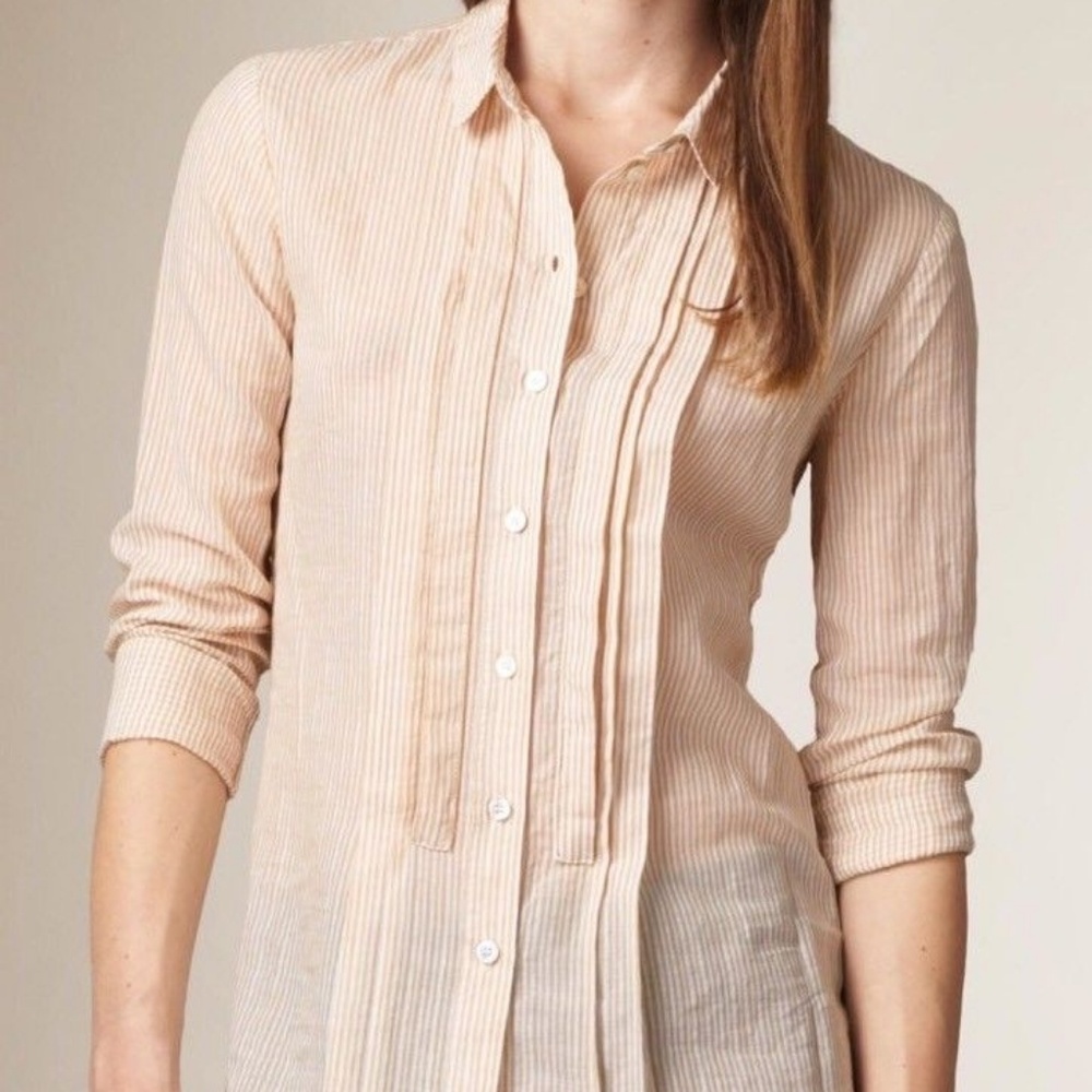 Burberry Metallic Striped Linen Cotton Silk Blouse